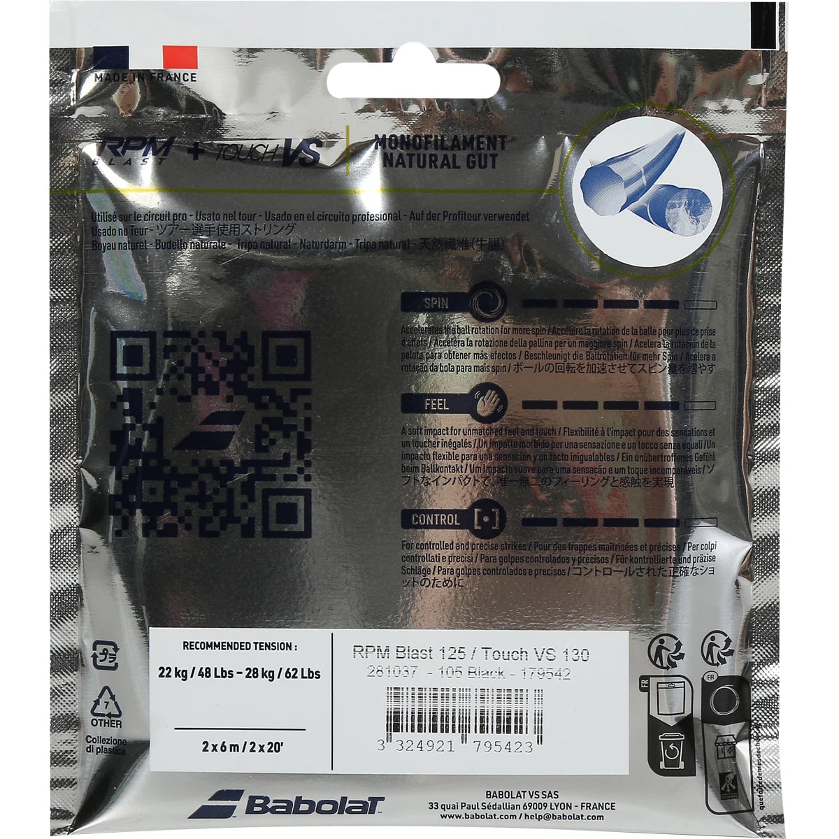 Snaren Babolat Hybride Rpm Blast (1.25Mm) + Touch Vs (1.30Mm)