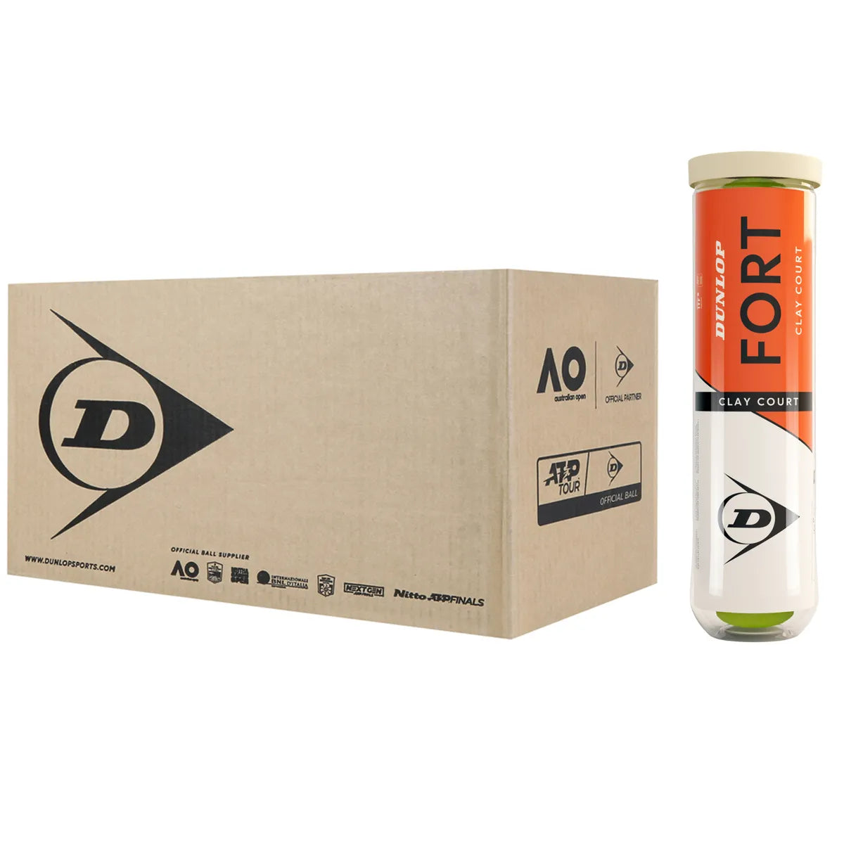 Carton de 18 Tubes de 4 Balles Dunlop Fort Clay Court