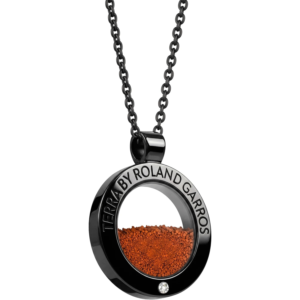 Collier et Medaille Terra Access Acier Noir Brillant 1 Pierre Petit Modele