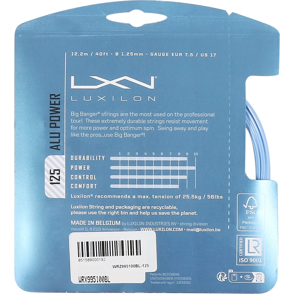 Luxilon Big Banger Alu Power Ice Blue String (12 Metres)